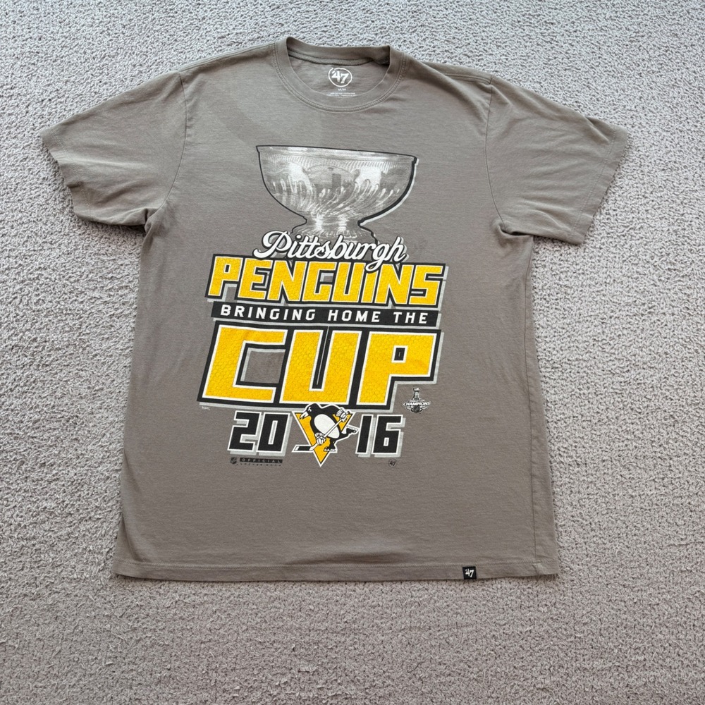 47 Pittsburgh Penguins 2016 Stanley Cup Champions Mens T-Shirt Grey Size M